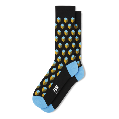 Men's 3D Geo Block Dress Socks - Fun Socks